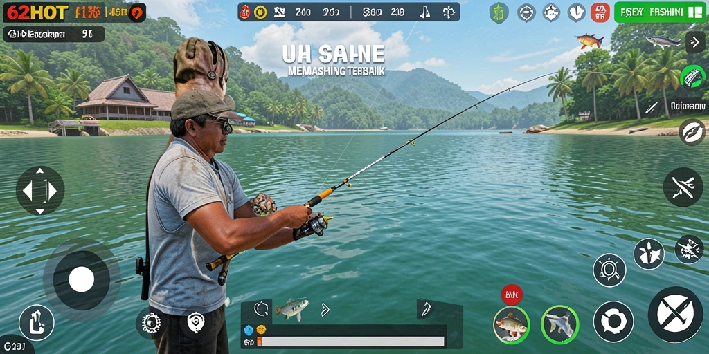 Tampilan gameplay 62HOT yang menakjubkan dengan momen memancing.