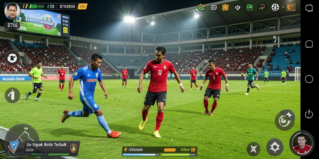 Tampilan gameplay sepak bola yang menegangkan dan menghibur.