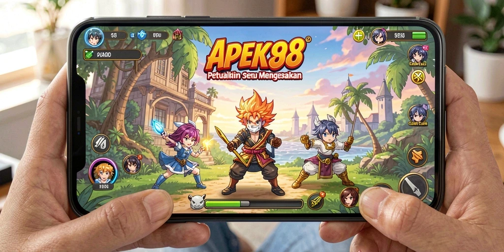Tangkapan layar gameplay APEK88 menampilkan karakter anime yang dinamis dan pertarungan seru.