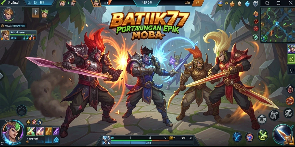Tampilan gameplay <strong>BATIK77</strong> yang seru dan kompetitif di arena MOBA.