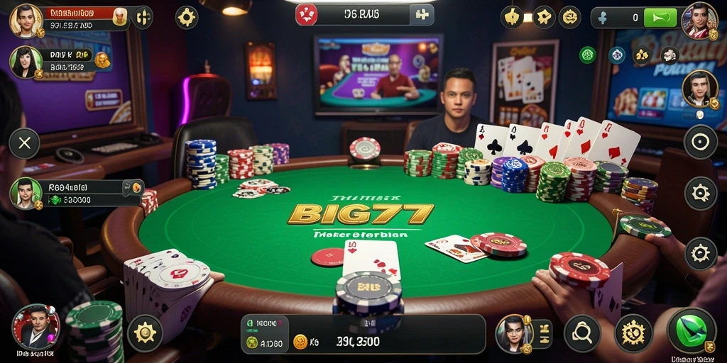 Tampilan permainan Poker yang menegangkan dan menarik di BIG77.