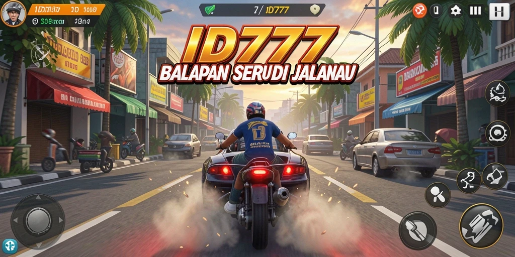 Screenshot ID777 menampilkan aksi balapan mendebarkan di lintasan kota.