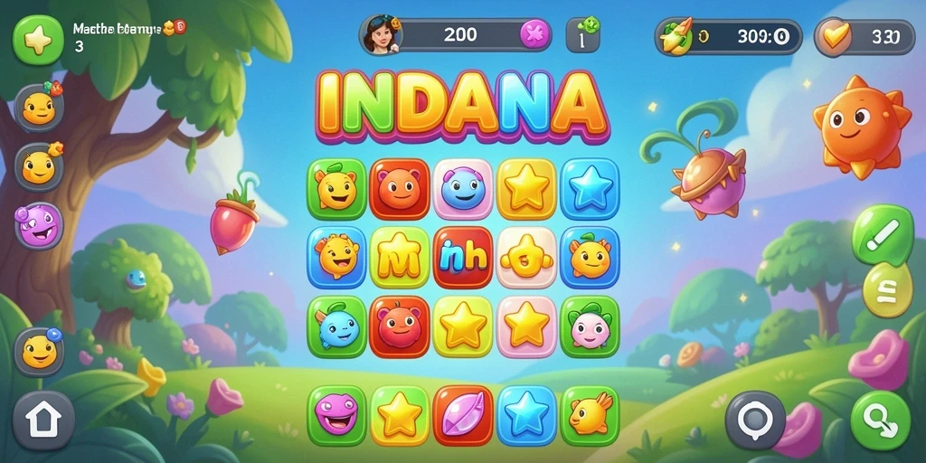 Tampilan gameplay INDAAA dengan kombinasi batu berwarna yang menarik.