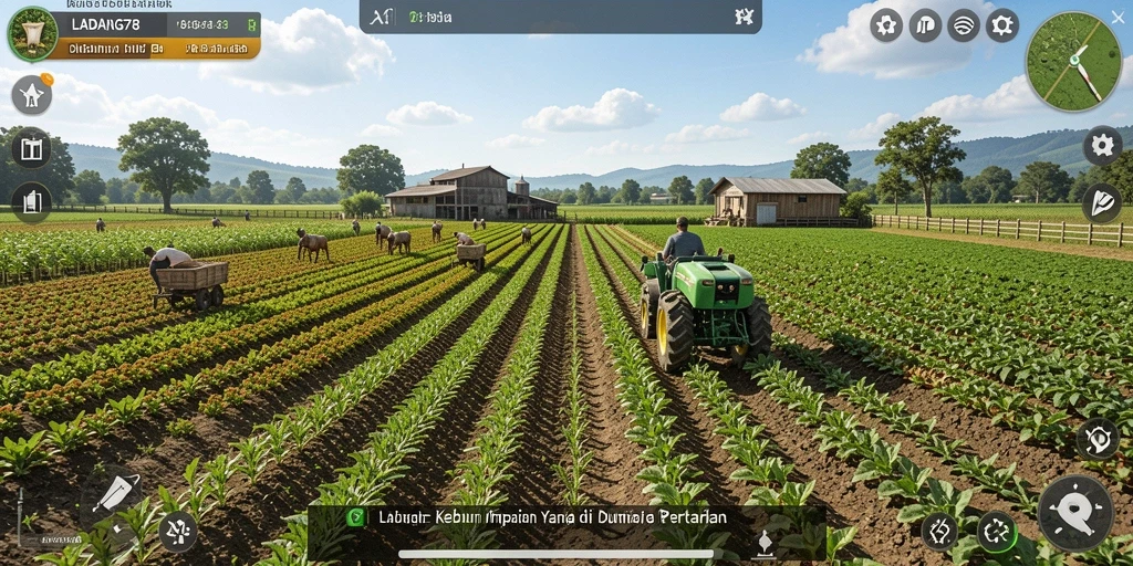 Tampilan gameplay <strong>LADANG78</strong> dengan suasana pertanian yang asri dan ceria.