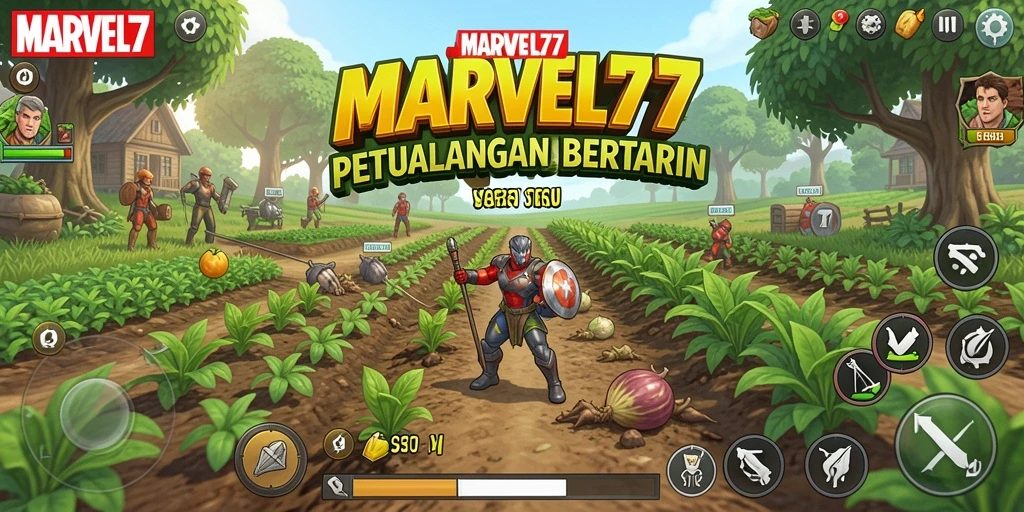Tampilan gameplay <strong>MARVEL77</strong> menampilkan ladang yang subur dan aktif.