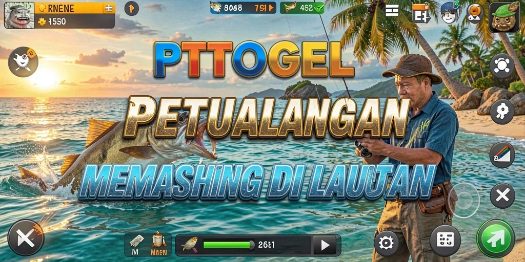 Screenshot gameplay PTTOGEL menampilkan adegan memancing yang menarik.