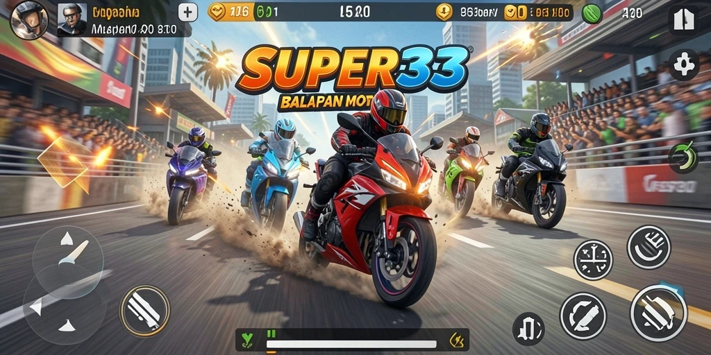 Gameplay SUPER33 yang mendebarkan dalam balapan motor.