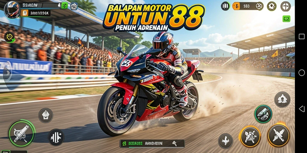 Screenshot gameplay UNTUNG88 menampilkan balapan motor yang seru.