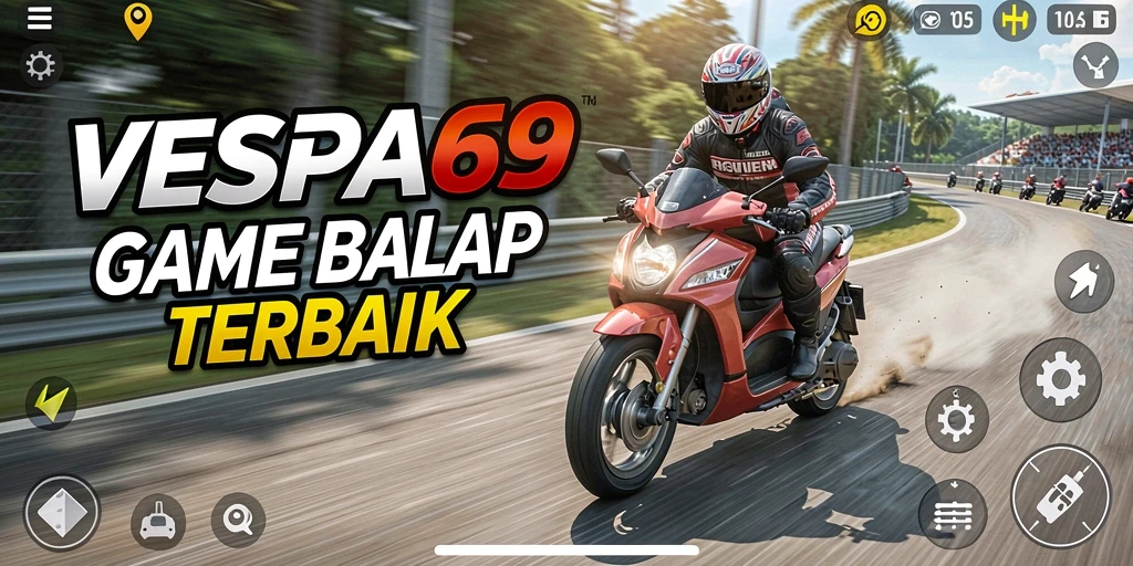 Tampilan gameplay VESPA69 yang mendebarkan saat balapan skuter.