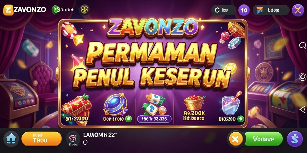 Gameplay ZAVONZO yang seru dan penuh warna dalam slot.