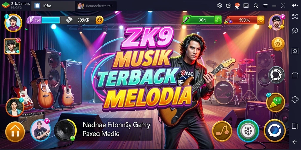 Tampilan gameplay ZK9 yang menarik dengan berbagai instrumen musik.